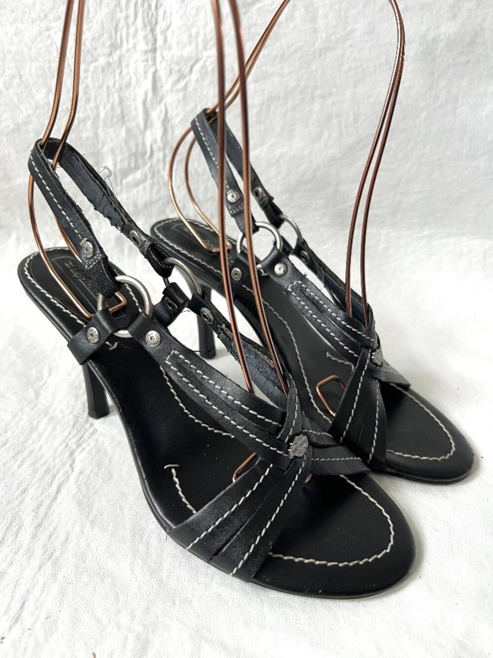 Harley Davidson high heel sandals womens 6.5 black leather slingback shoes